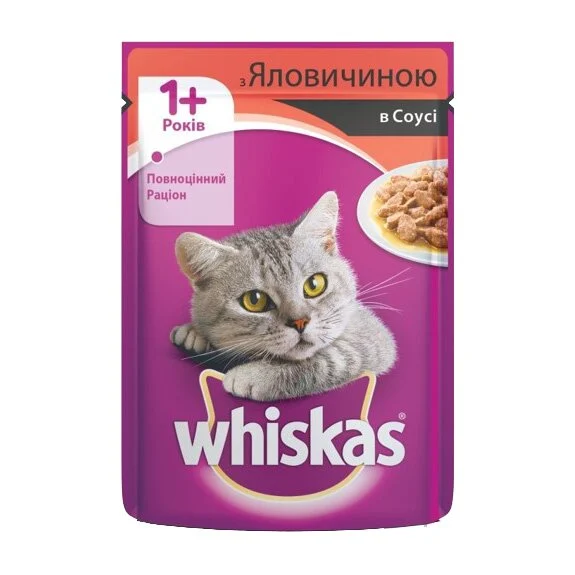 Влажный корм для кошек Whiskas 100 г - говядина в соусе