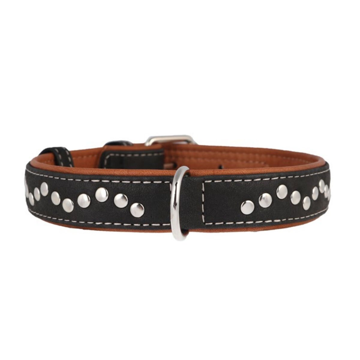 Ошейник Collar кожаный с металлическими украшениями «Soft» (Софт) 38-49 см / 25 мм (черный)
