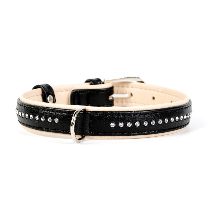 Нашийник Collar шкіряний із стразами «Brilliance» (Брілліанс) 27-36 см / 15 мм (чорний)