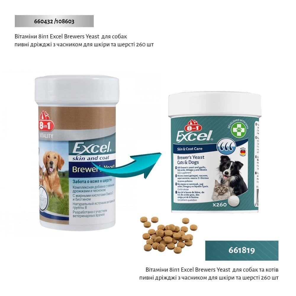 8in1 Excel Brewer's Yeast Skin and Coat Care вітаміни для собак 140 шт 8in1 Excel Brewer's Yeast Skin and Coat Care вітаміни для собак 140 шт