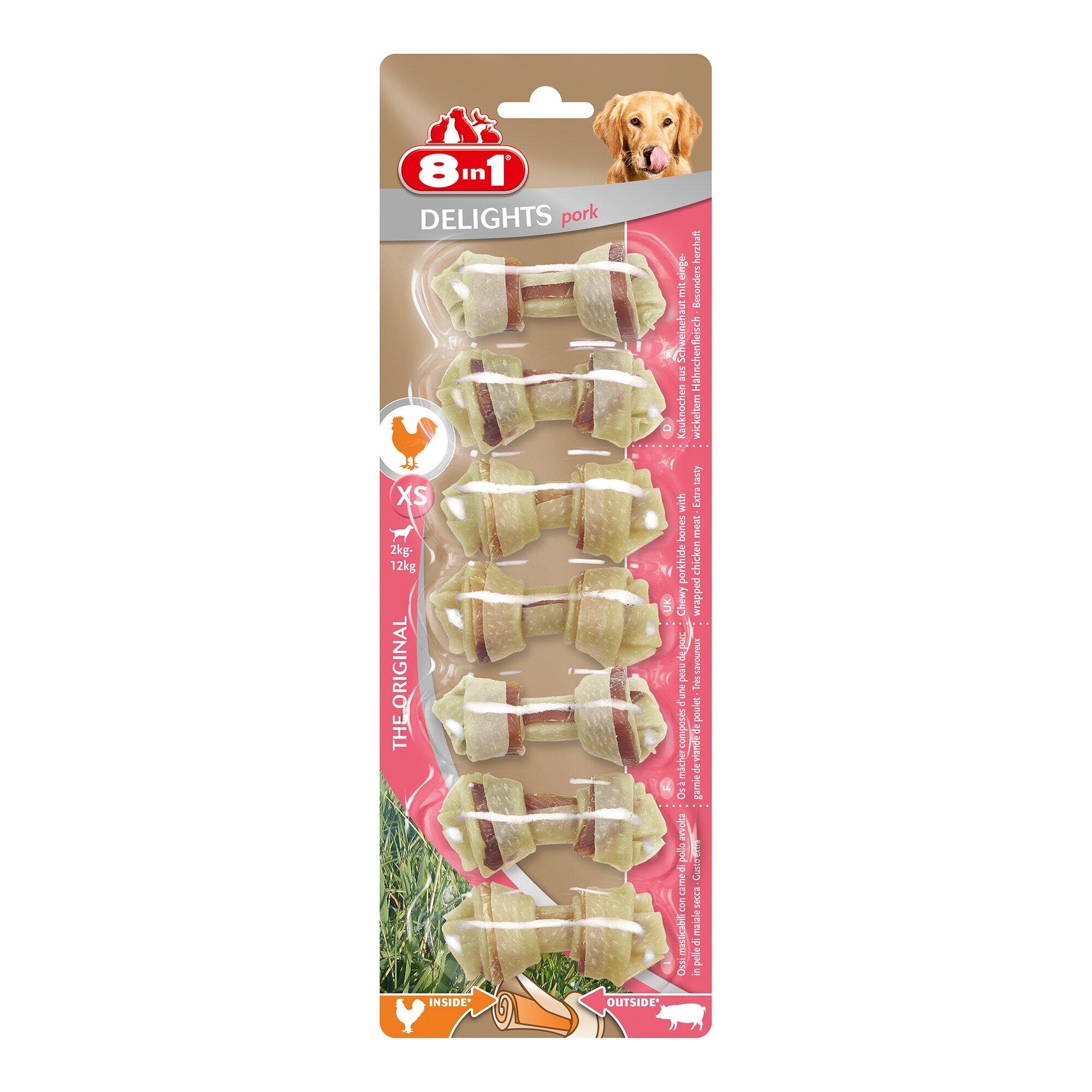 Ласощі для собак 8in1 Delights Кістка пресована 7 см, 84 г / 7 шт. (свинина)