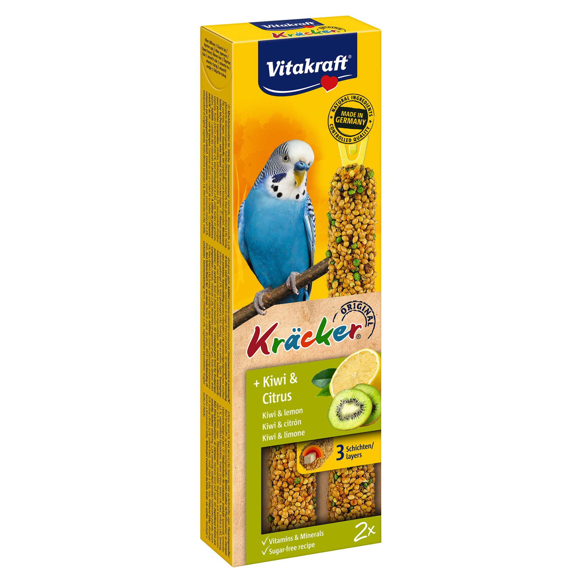 Ласощі для хвилястих папуг Vitakraft «Kracker Original + Kiwi & Citrus» 60 г / 2 шт. (ківі та лимон)