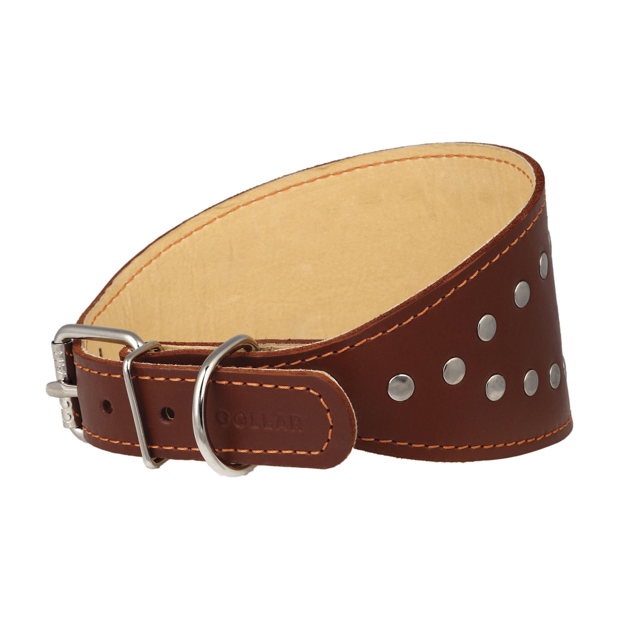 Ошейник Collar кожаный с металлическими украшениями для борзых 36-44 см / 25 мм (коричневый)