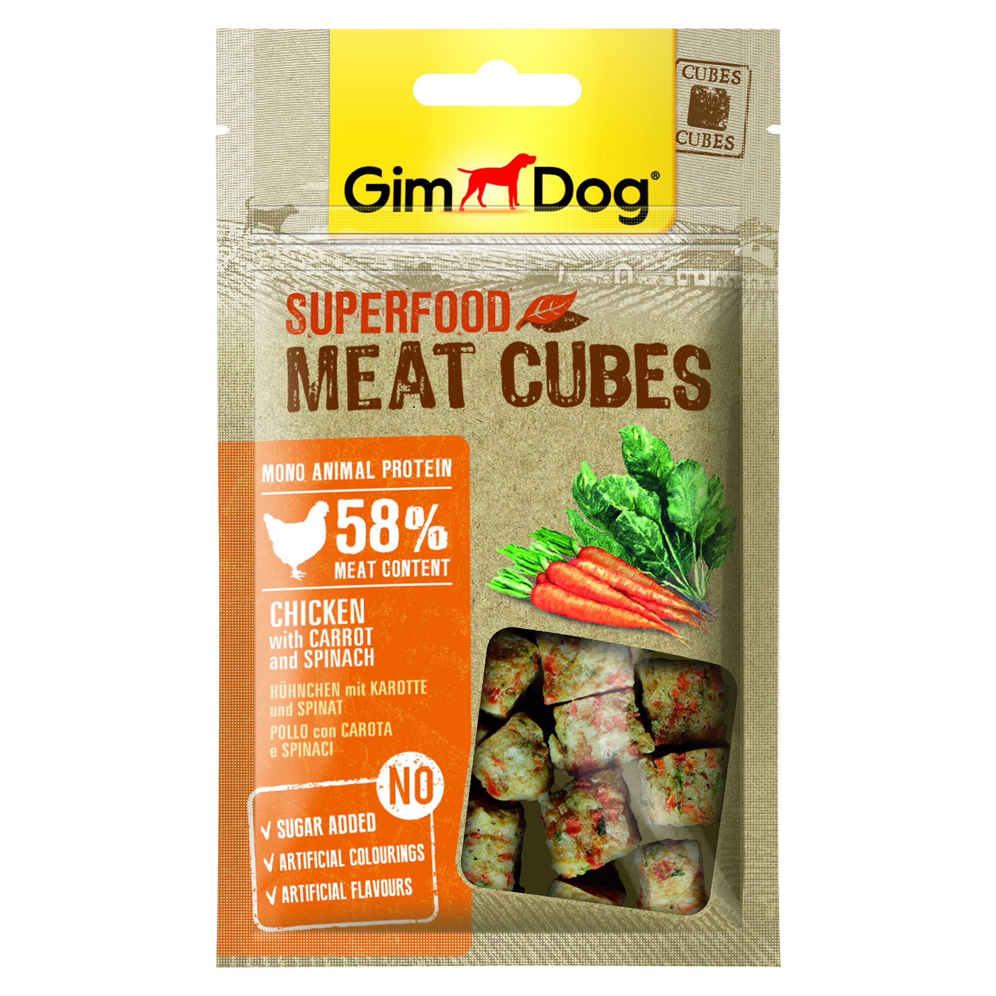Ласощі для собак GimDog Superfood Meat Cubes 40 г (курка, морква та шпинат)