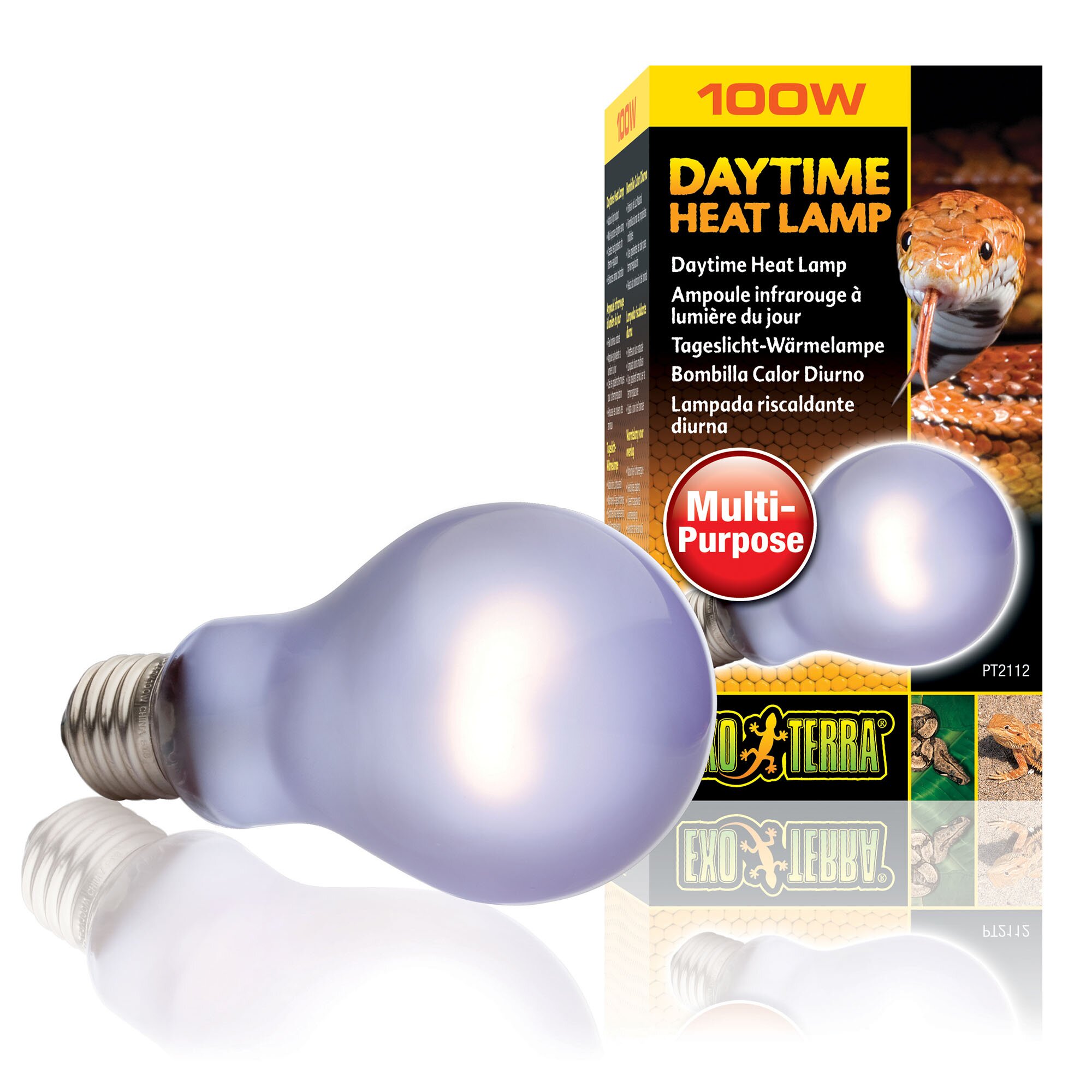 Лампа накаливания с неодимовой колбой Exo Terra «Daytime Heat Lamp», имитирующая дневной свет, 100 Вт, E27 (для обогрева) — PT2112 Лампа накаливания с неодимовой колбой Exo Terra «Daytime Heat Lamp», имитирующая дневной свет, 100 Вт, E27 (для обогрева) — PT2112