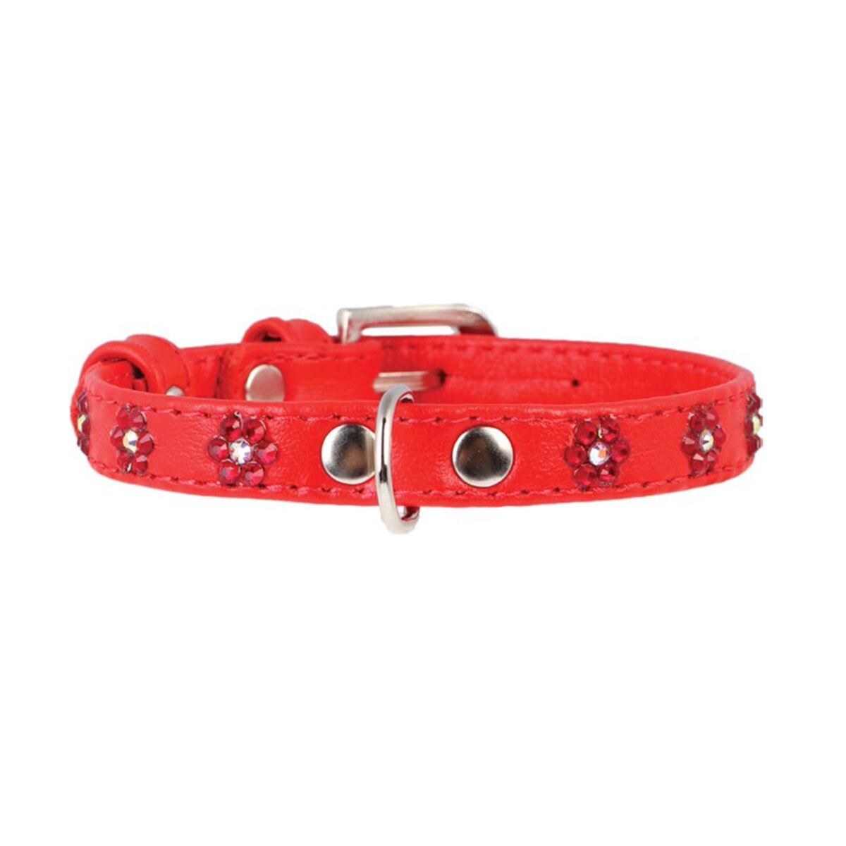Ошейник Collar кожаный с цветочками «Glamour» (Гламур) 18-21 см / 9 мм (красный)