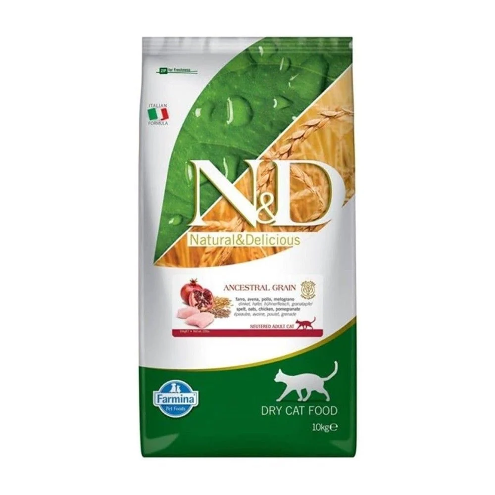 Сухой корм для кошек Farmina N&D Ancestral Grain Neutered Adult 10 кг - курица, овес, спельта и гранат