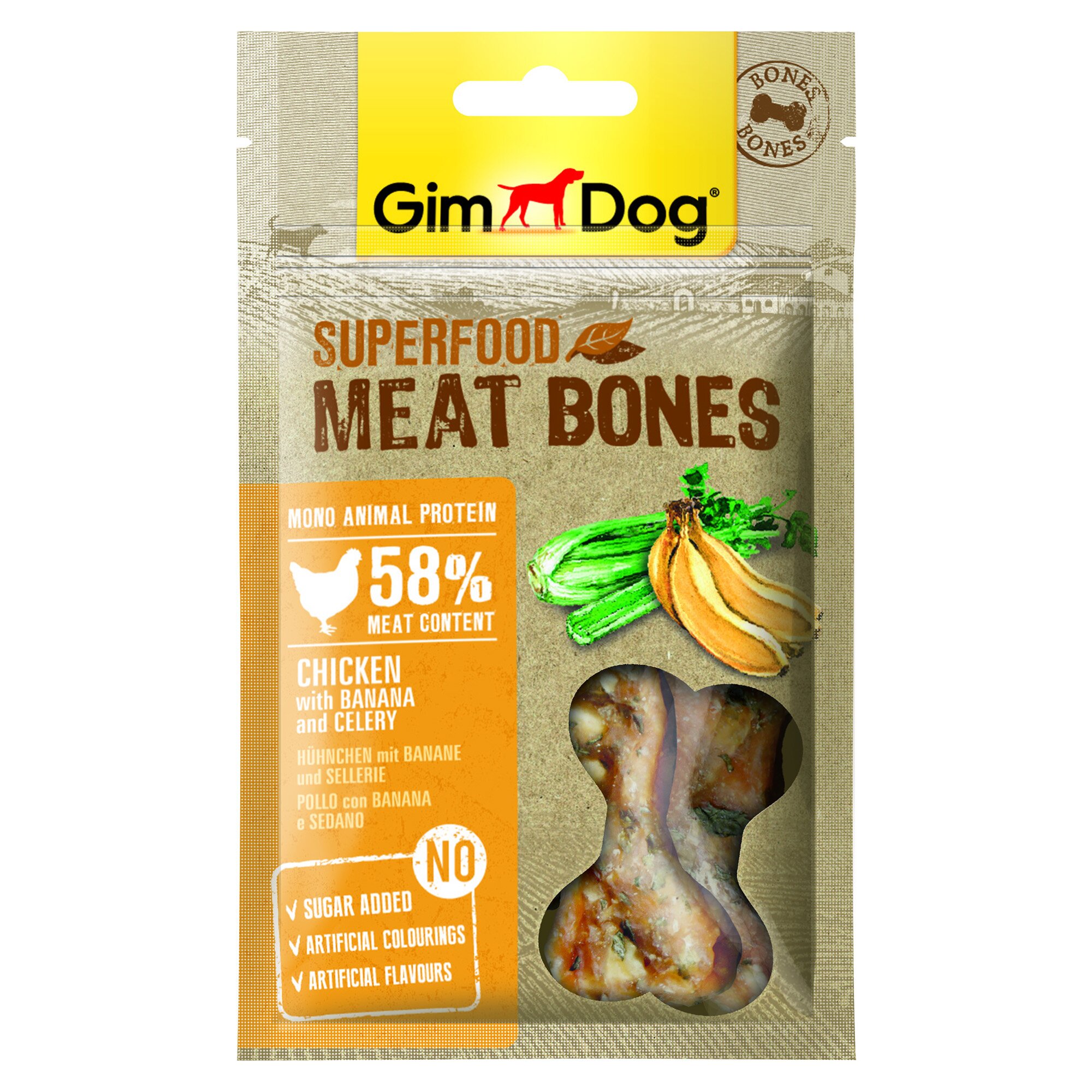 Ласощі для собак GimDog Superfood Meat Bones 70 г (курка, банан та селера)