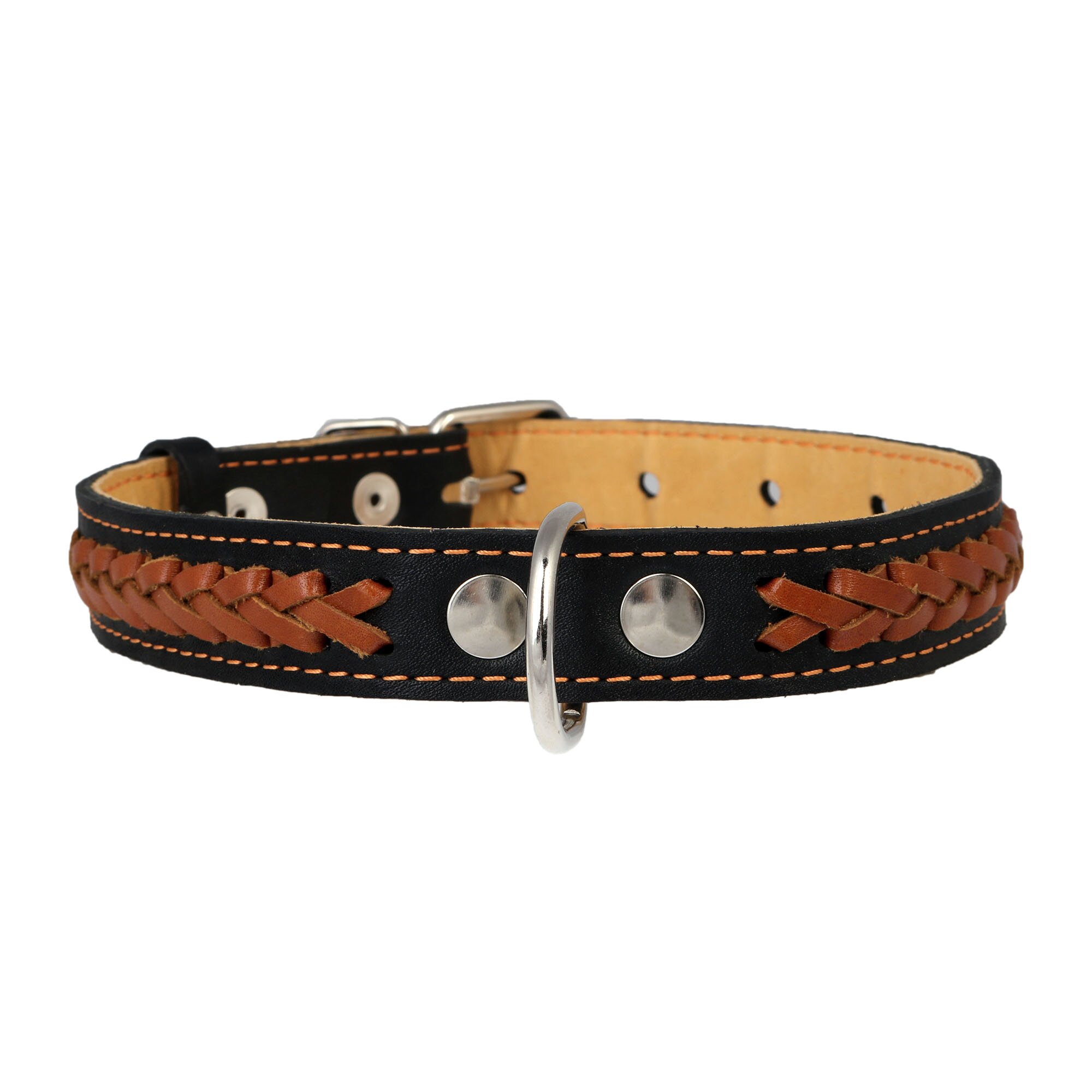 Ошейник Collar кожаный двойной с вплетенной косой 47-62 см / 35 мм (черный, коричневый)