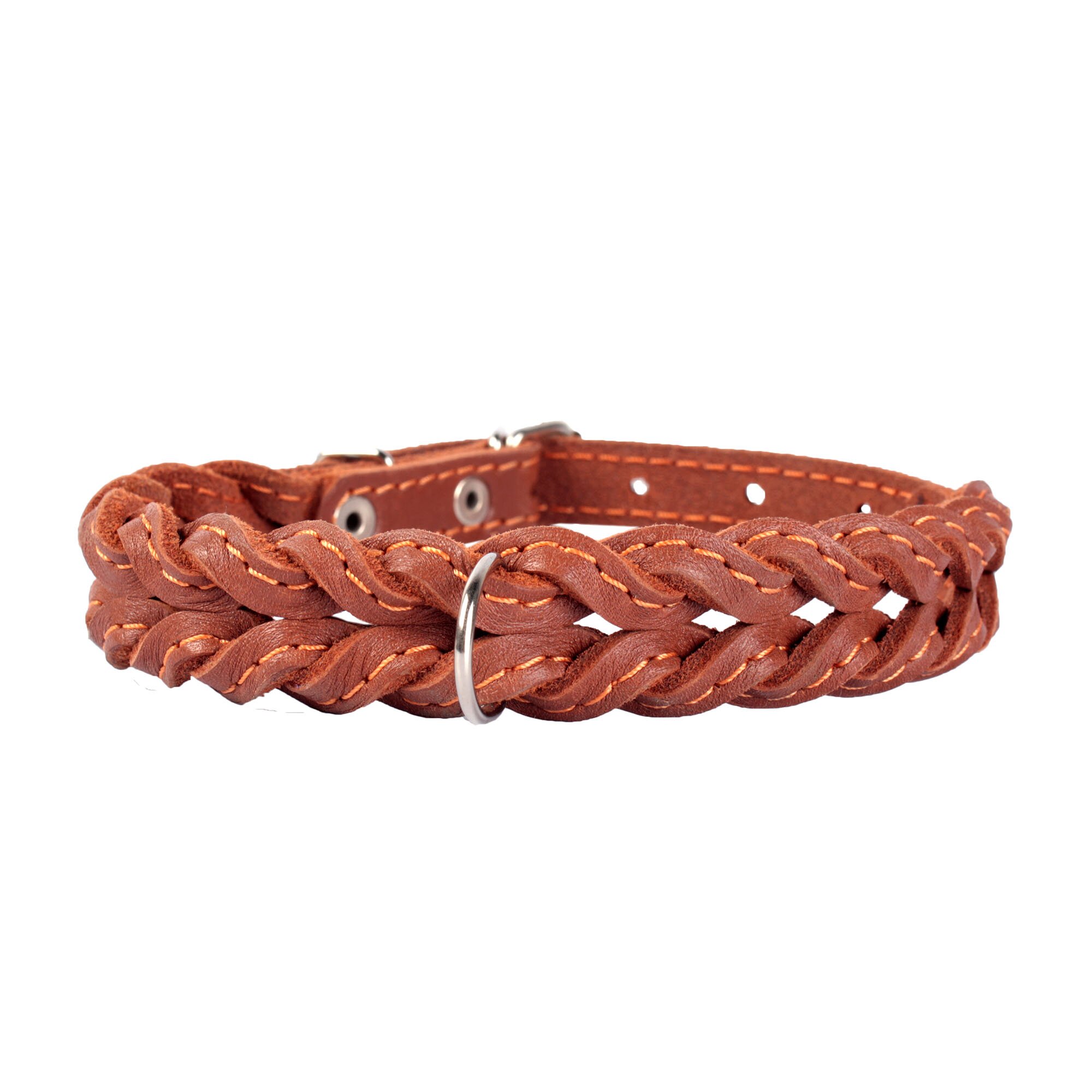 Ошейник Collar кожаный, двойной «Коса» 27-35 см / 14 мм (коричневый, черный)