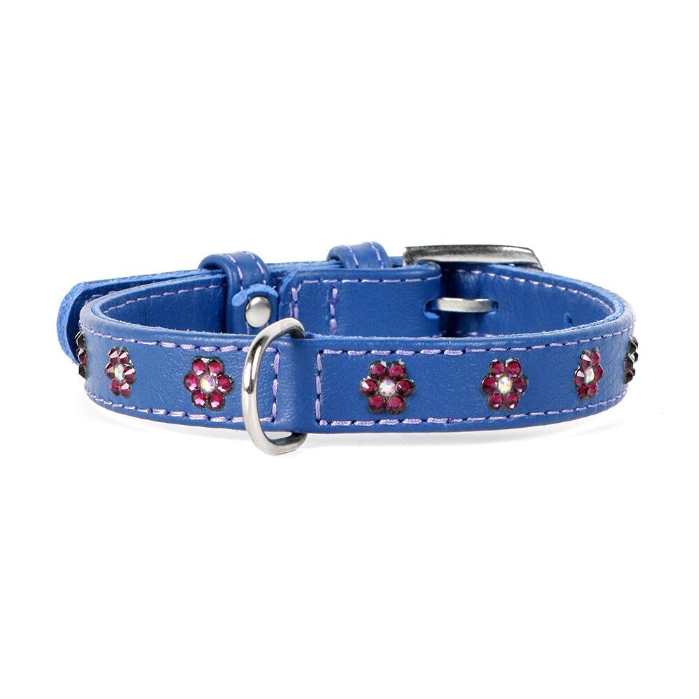 Ошейник Collar кожаный с цветочками «Glamour» (Гламур) 19-25 см / 9 мм (фиолетовый)