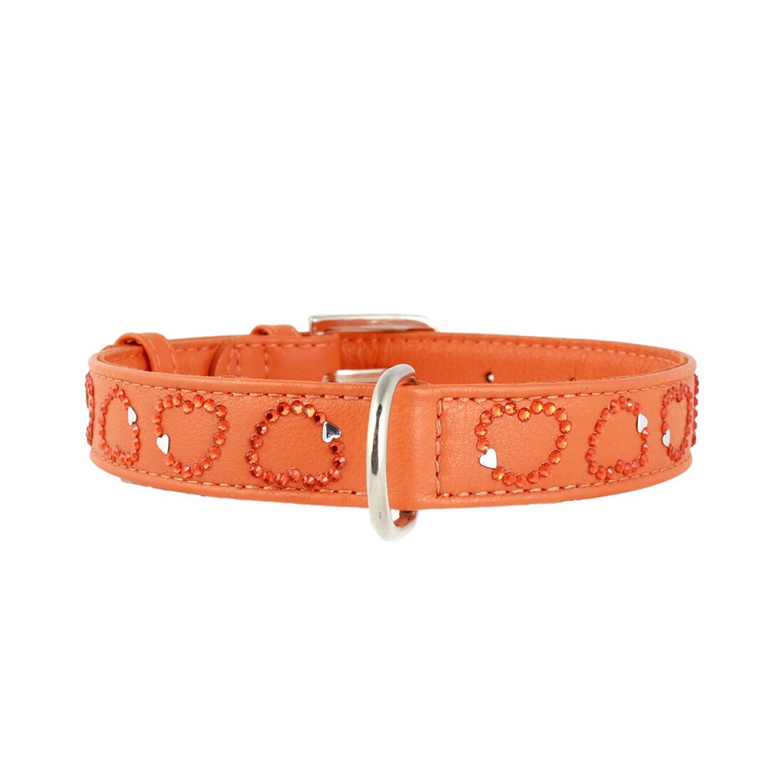 Ошейник Collar кожаный с сердечками «Glamour» (Гламур) 38-49 см / 25 мм (оранжевый)