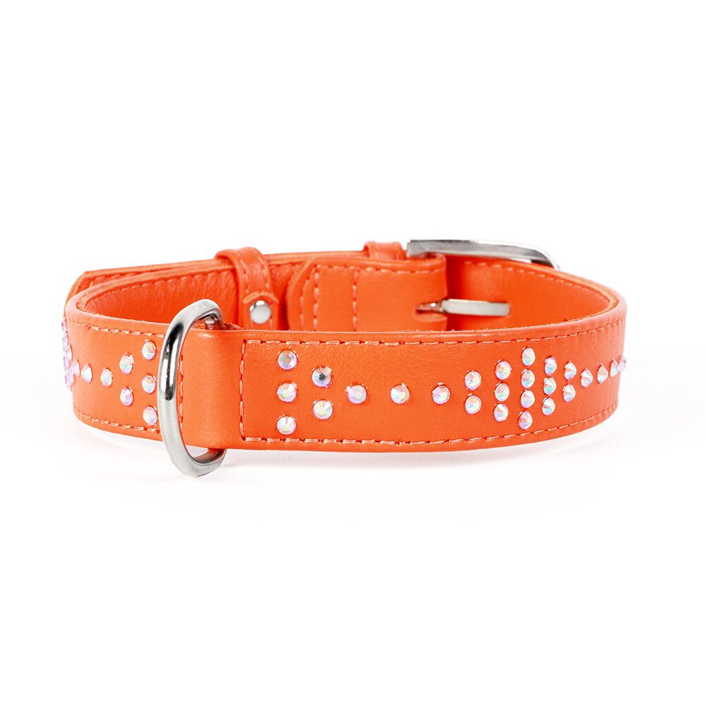 Ошейник Collar кожаный с ромбами «Glamour» (Гламур) 38-49 см / 25 мм (оранжевый)
