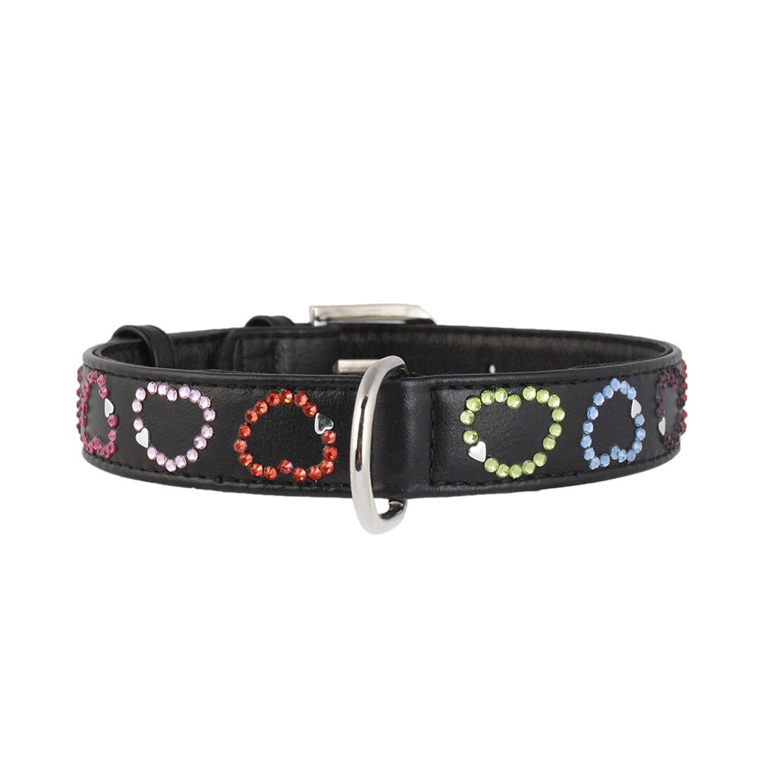 Ошейник Collar кожаный с сердечками «Glamour» (Гламур) 38-49 см / 25 мм (черный)