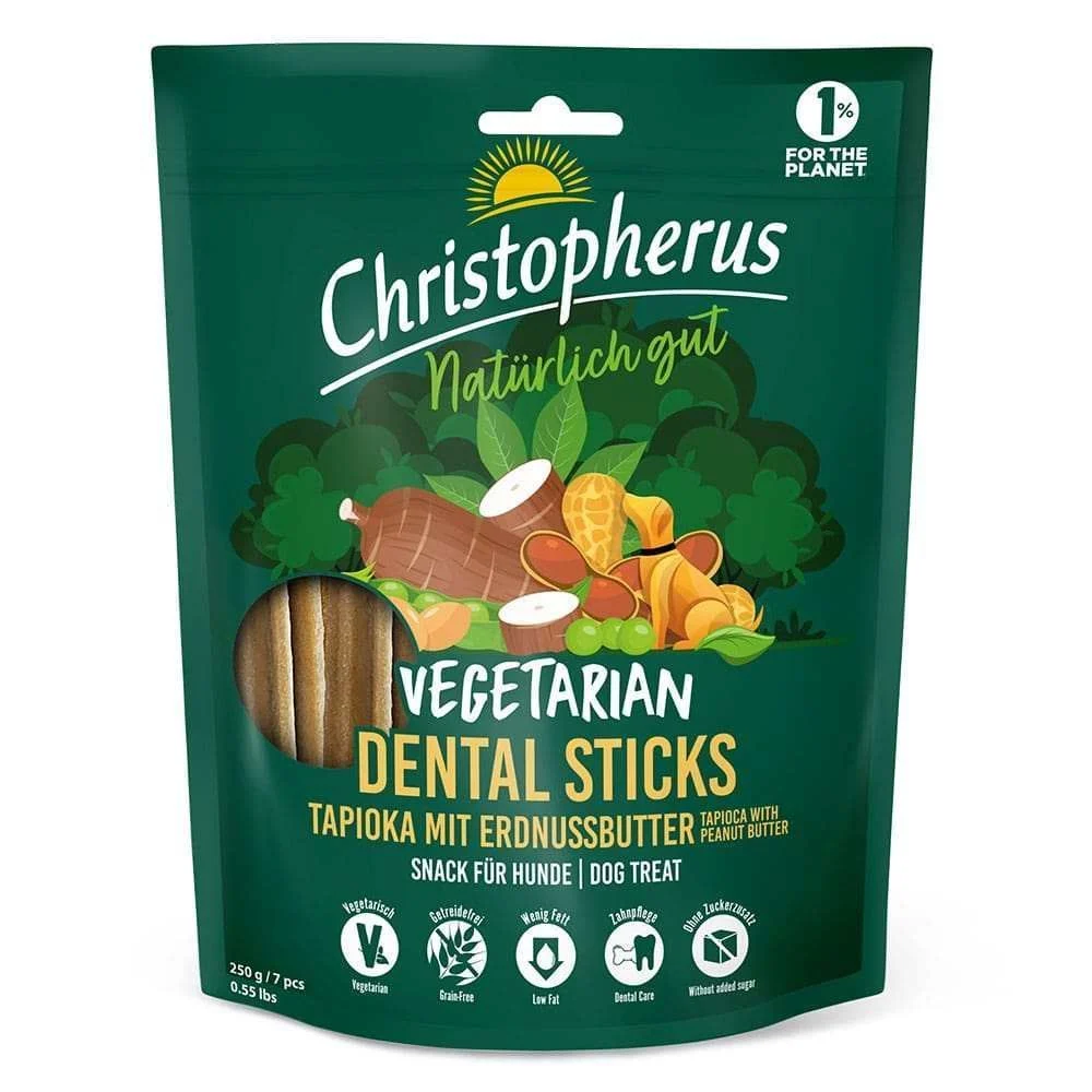 Лакомства для собак Christopherus Dental Stick Vegetarian 250 г — тапиока и арахисовое масло Лакомства для собак Christopherus Dental Stick Vegetarian 250 г — тапиока и арахисовое масло