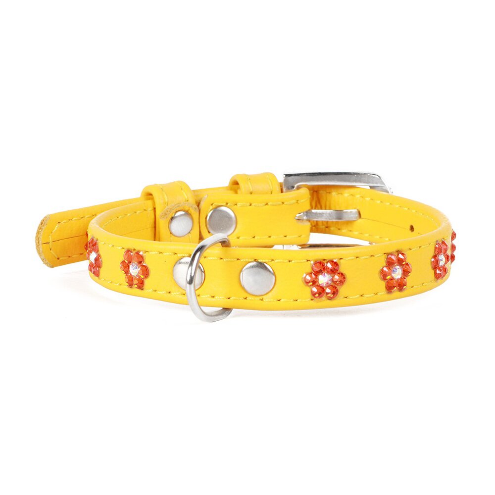Ошейник Collar кожаный с цветочками «Glamour» (Гламур) 18-21 см / 9 мм (желтый)