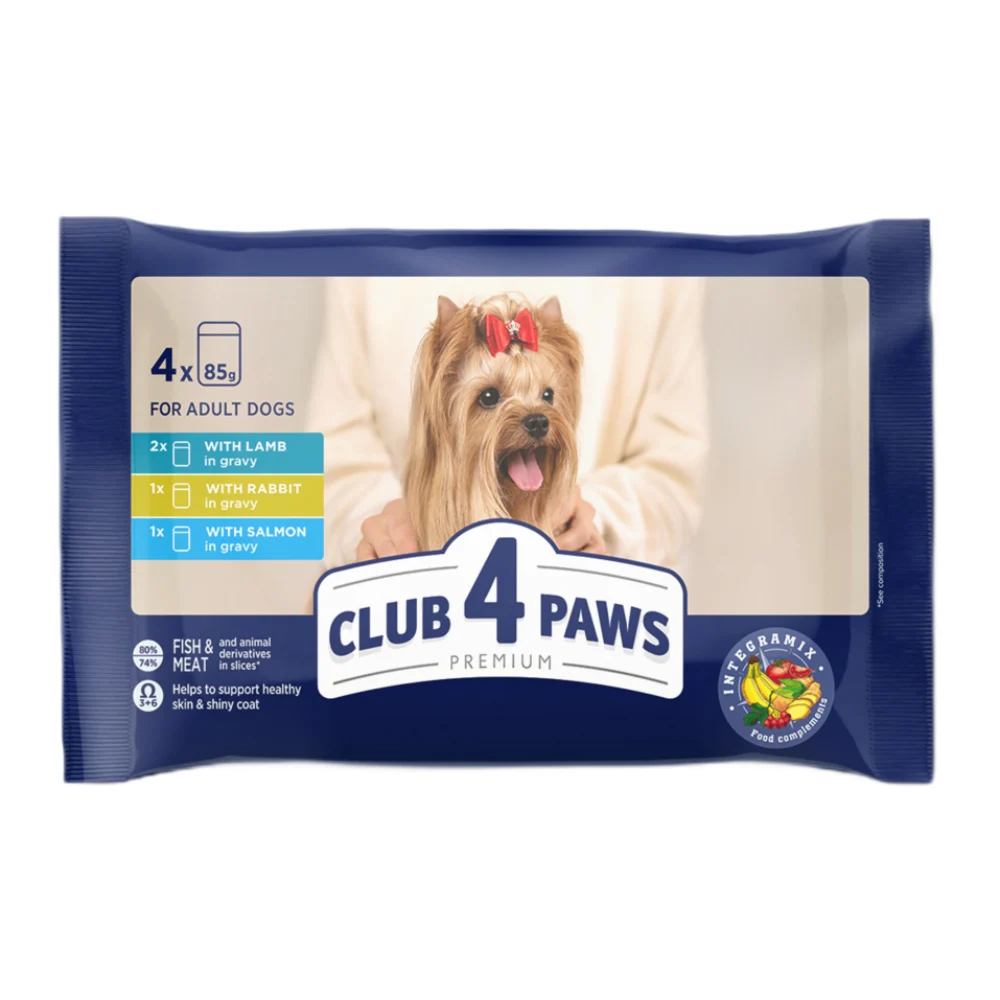 Набір вологого корму для собак Club 4 Paws Premium 4 шт х 85 г - ягня, кролик та лосось Набір вологого корму для собак Club 4 Paws Premium 4 шт х 85 г - ягня, кролик та лосось