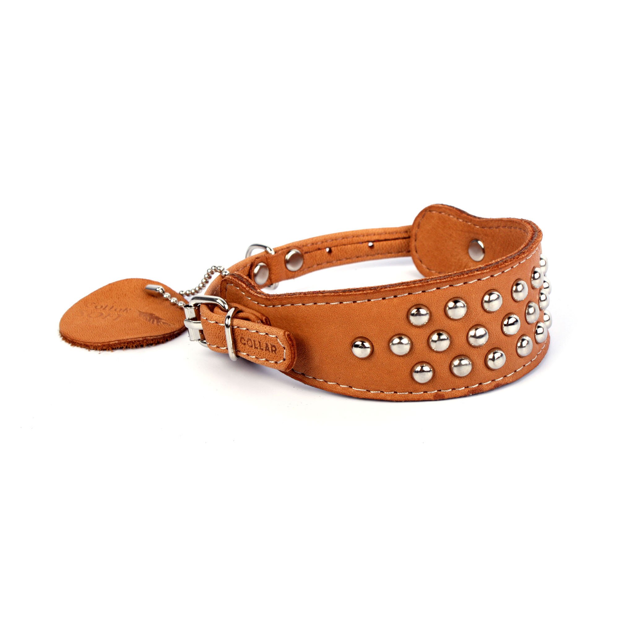 Ошейник Collar кожаный с металлическими украшениями и двумя пряжками «Soft» (Софт) 21-29 см / 10 мм (коричневый)