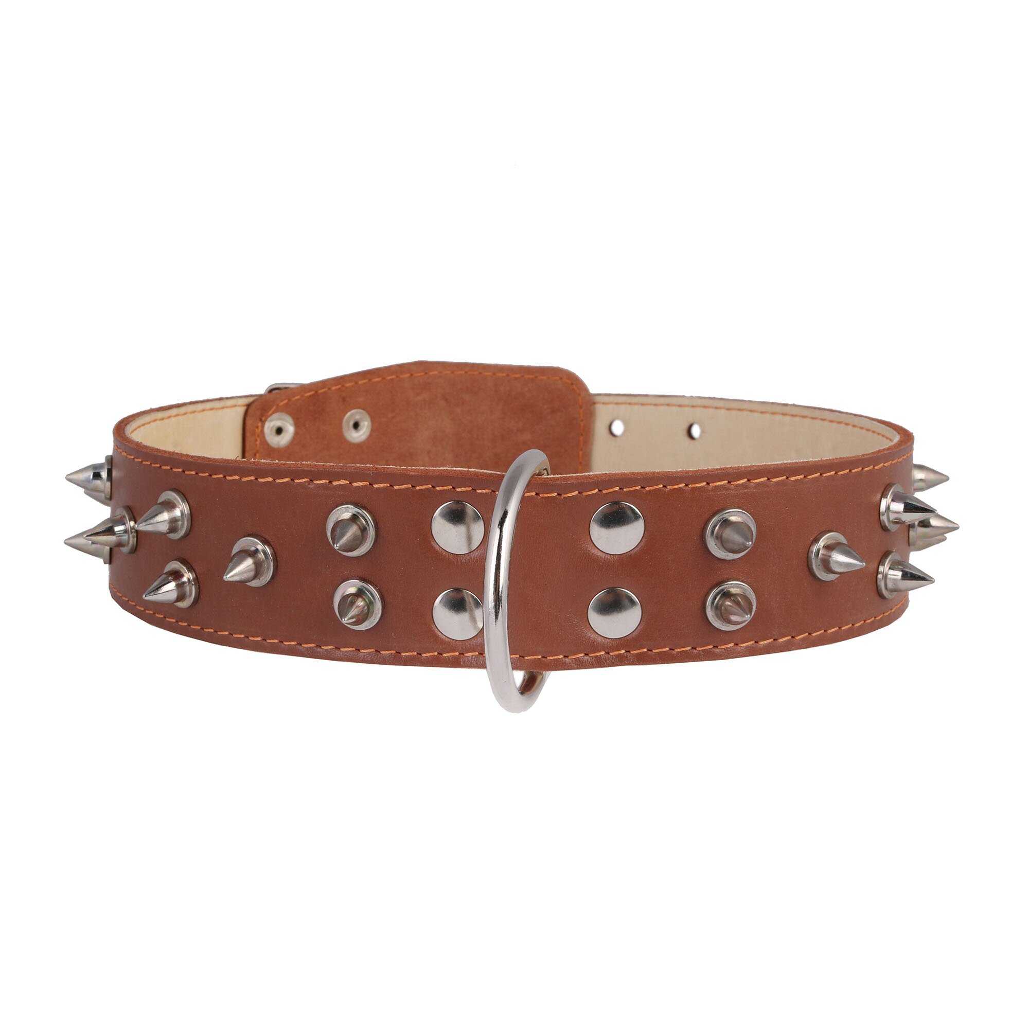 Ошейник Collar кожаный двойной с шипами 57-69 см / 45 мм (коричневый, черный)