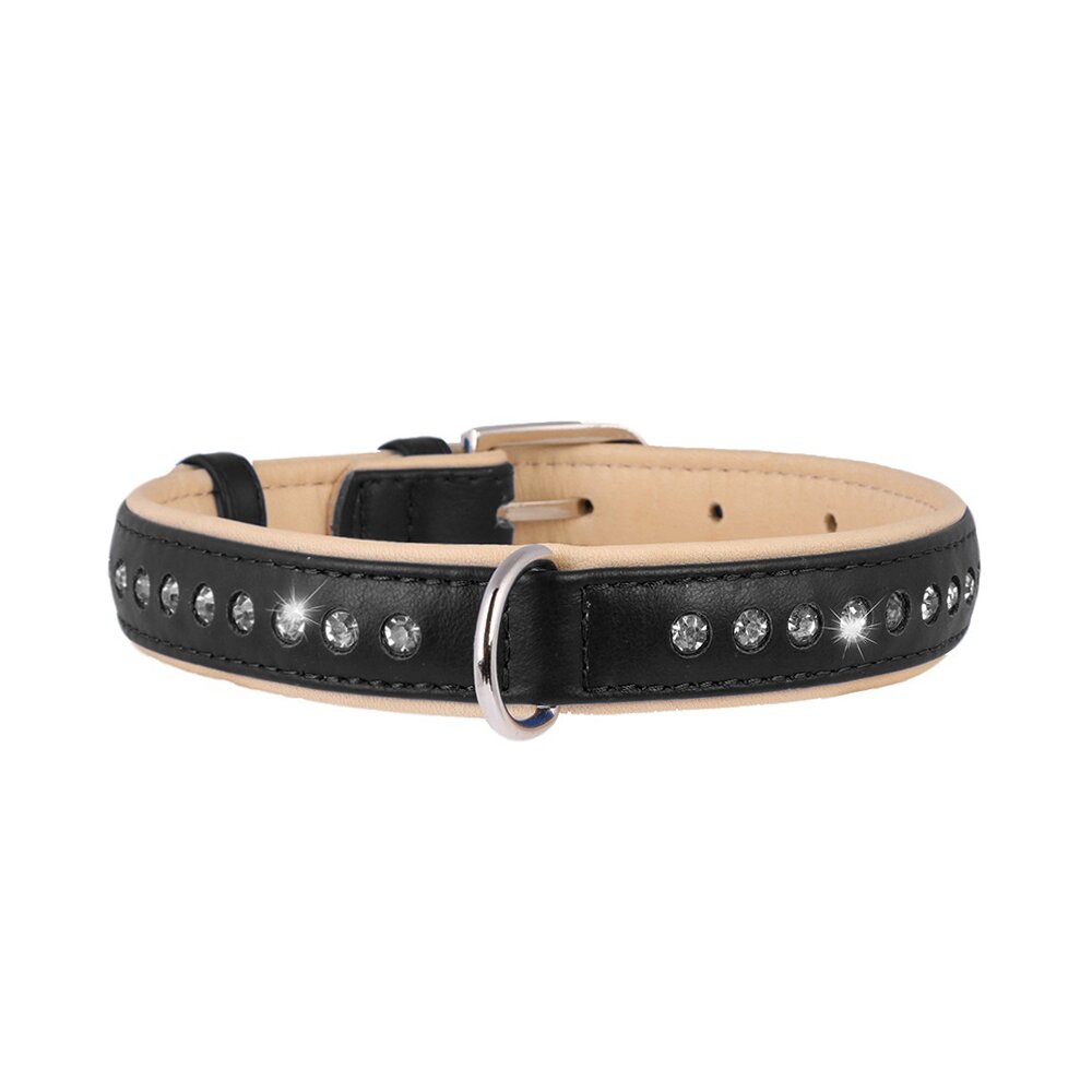Нашийник Collar шкіряний із стразами «Brilliance» (Брілліанс) 38-49 см / 25 мм (чорний)