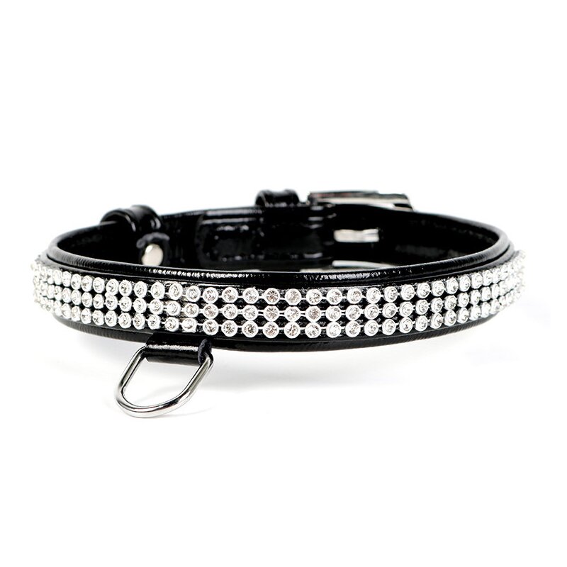 Ошейник Collar кожаный, лакированный, со стразами в три ряда «Brilliance» (Бриллианс) 30-39 см / 20 мм (черный) Ошейник Collar кожаный, лакированный, со стразами в три ряда «Brilliance» (Бриллианс) 30-39 см / 20 мм (черный)
