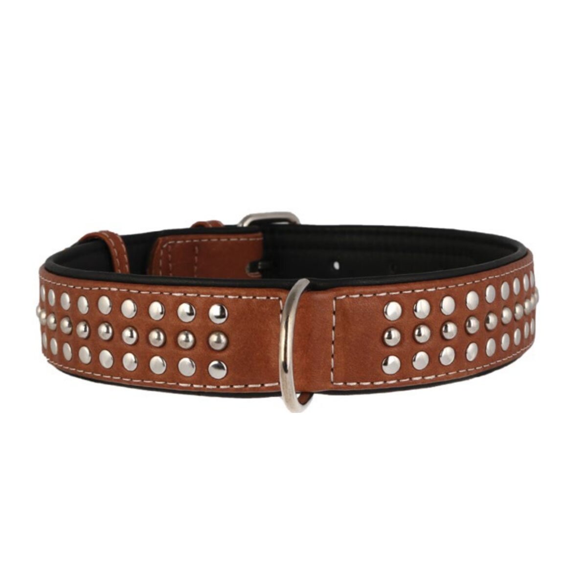 Ошейник Collar кожаный с металлическими украшениями «Soft» (Софт) 57-71 см / 35 мм (коричневый)