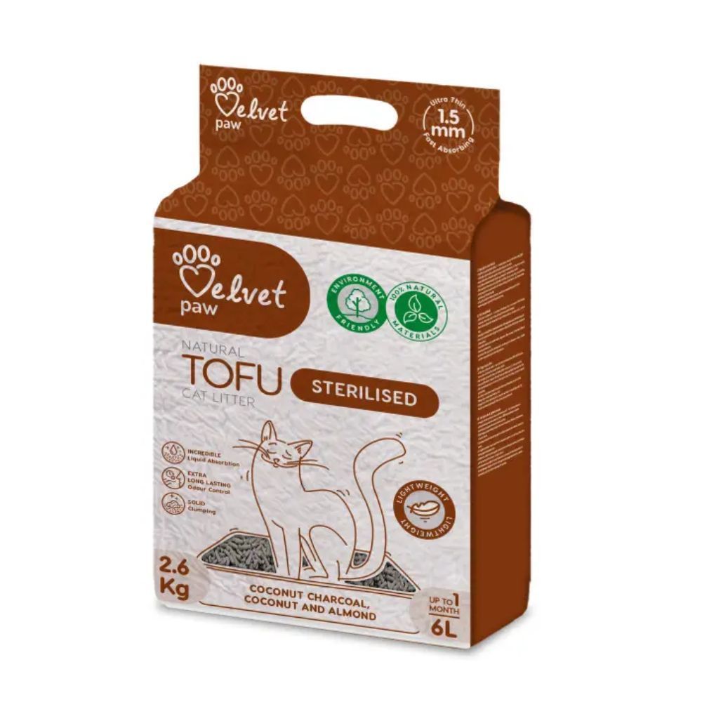 Velvet Paw TOFU Sterilised наповнювач для котячого туалету 6 л - кокос та мигдаль Velvet Paw TOFU Sterilised наповнювач для котячого туалету 6 л - кокос та мигдаль