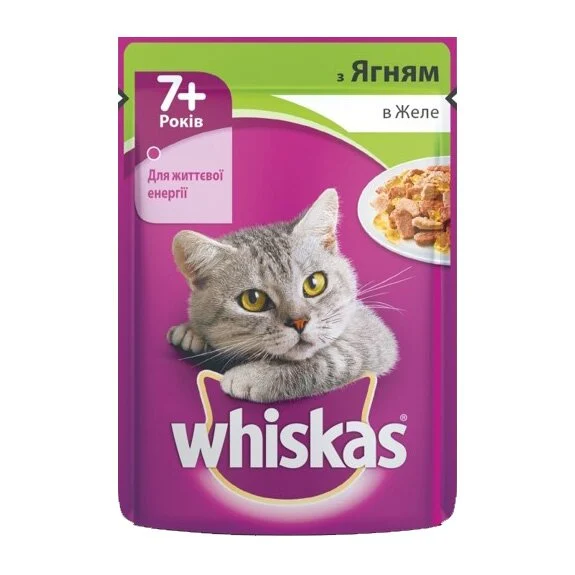 Влажный корм для пожилых кошек Whiskas 100 г — ягненок в желе
