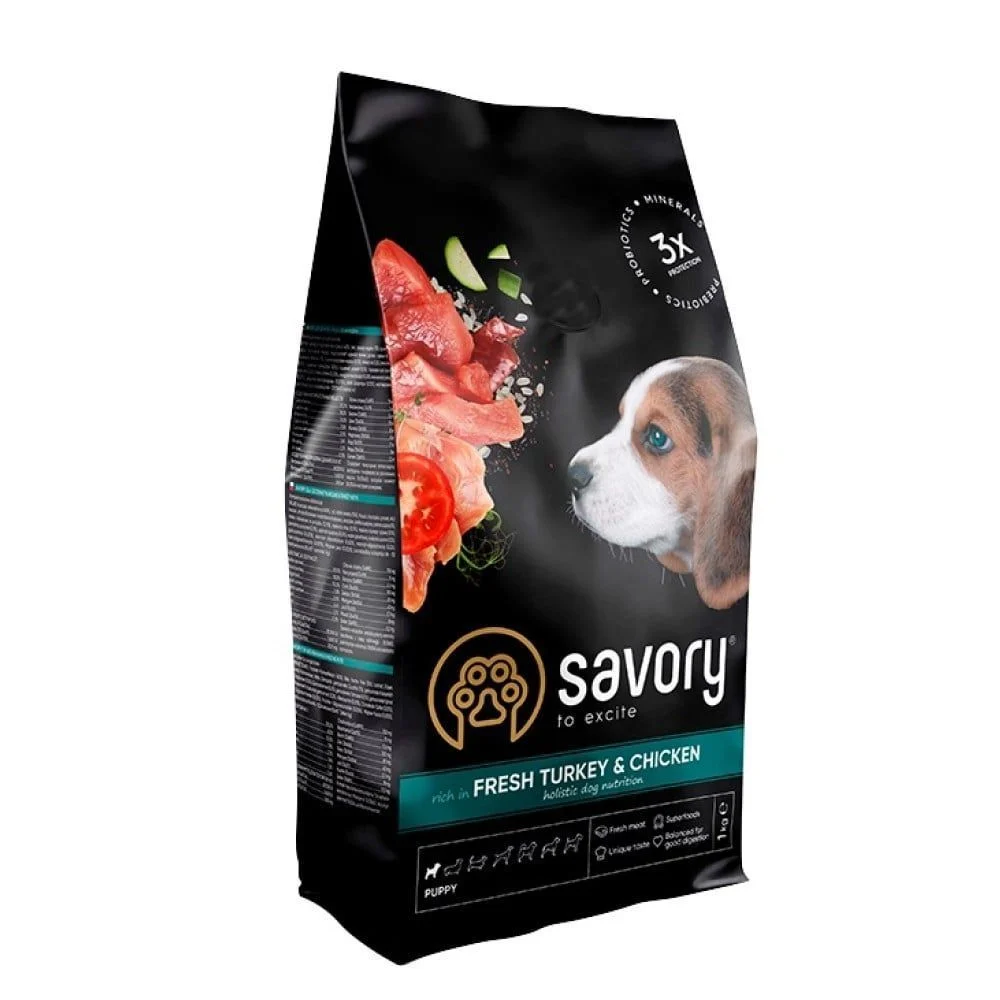 Сухий корм для цуценят Savory Набір Puppy 1 кг - індичка та курка + Ласощі Puppy Turkey Coins 100 г - індичка та курка Сухий корм для цуценят Savory Набір Puppy 1 кг - індичка та курка + Ласощі Puppy Turkey Coins 100 г - індичка та курка