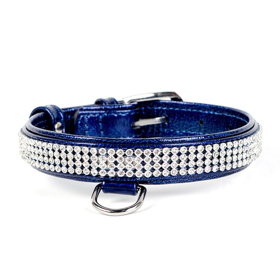 Ошейник Collar кожаный, лакированный, со стразами в четыре ряда «Brilliance» (Бриллианс) 30-39 см / 20 мм (синий) Ошейник Collar кожаный, лакированный, со стразами в четыре ряда «Brilliance» (Бриллианс) 30-39 см / 20 мм (синий)