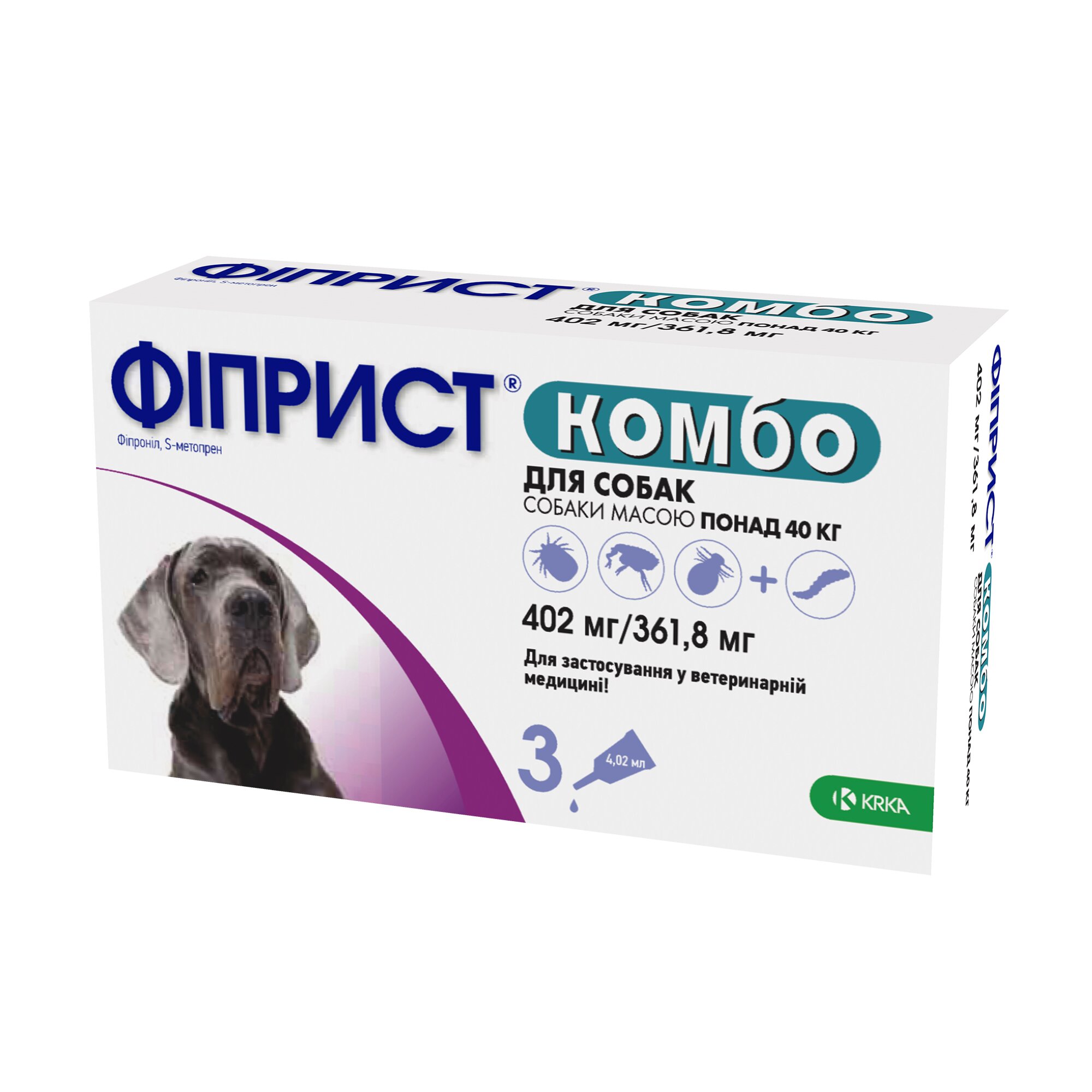 Капли на затылок для собак KRKA «Фиприст Комбо» от 40 кг, 1 пипетка (от внешних паразитов) Капли на затылок для собак KRKA «Фиприст Комбо» от 40 кг, 1 пипетка (от внешних паразитов)
