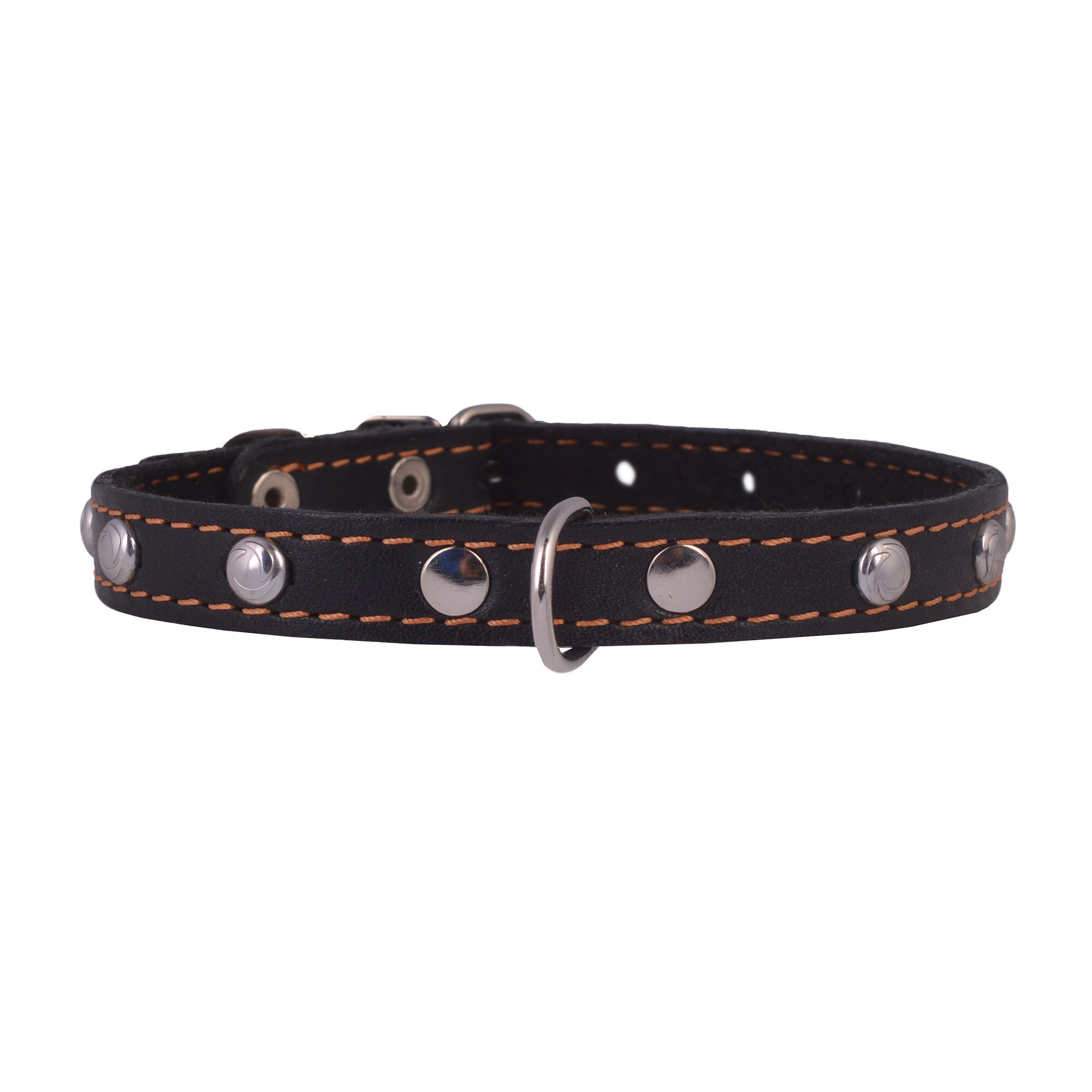 Ошейник Collar кожаный одинарный с синтепоном и украшениями 27-35 см / 14 мм (черный)