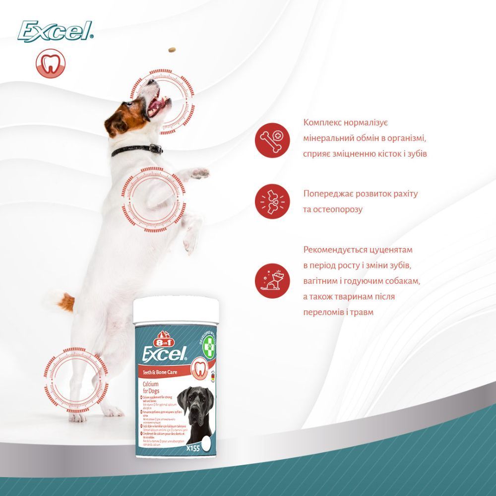 8in1 Excel Calcium Teeth & Bone Care вітаміни для собак 155 шт