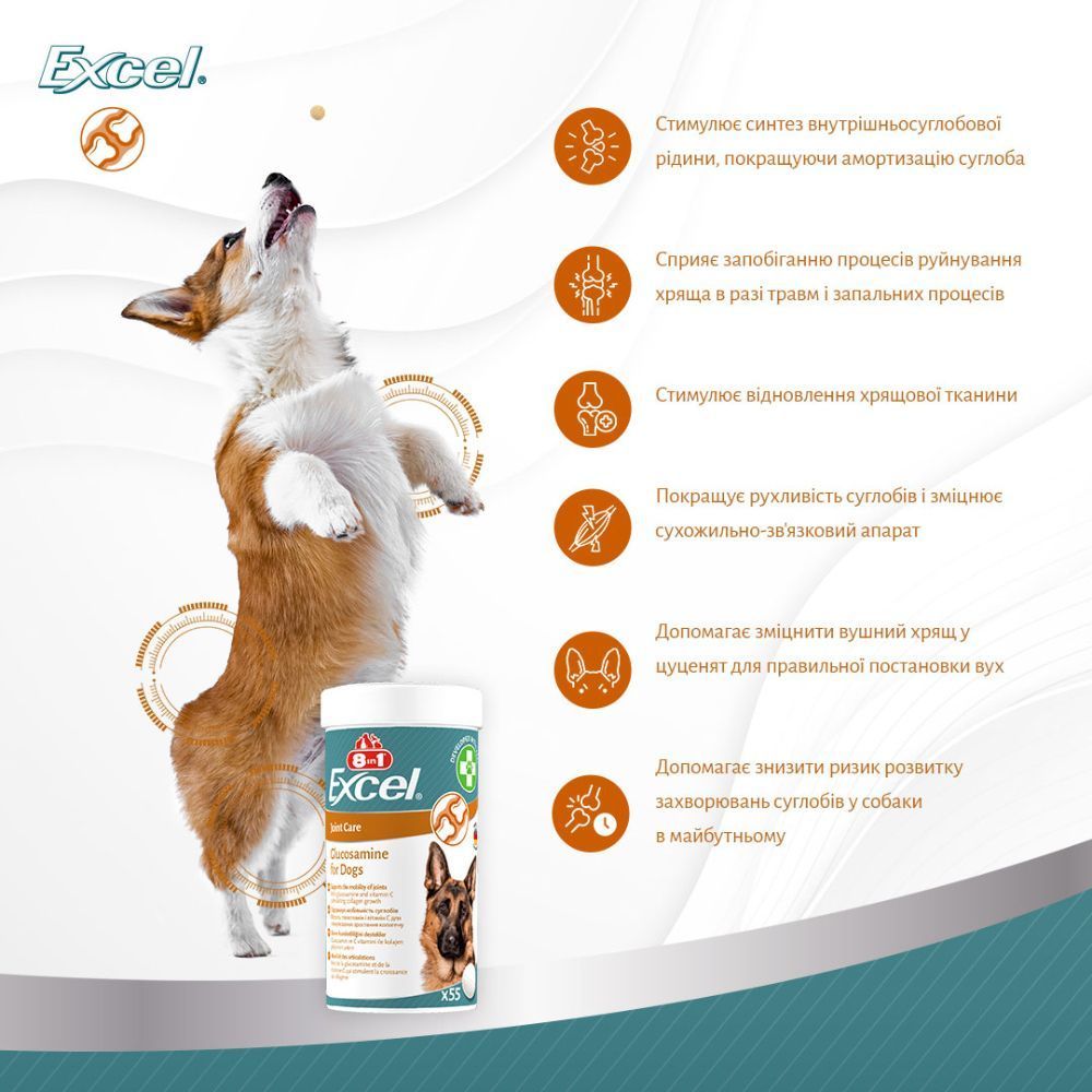 8in1 Excel Glucosamine Joint Care вітаміни для собак 55 шт 8in1 Excel Glucosamine Joint Care вітаміни для собак 55 шт