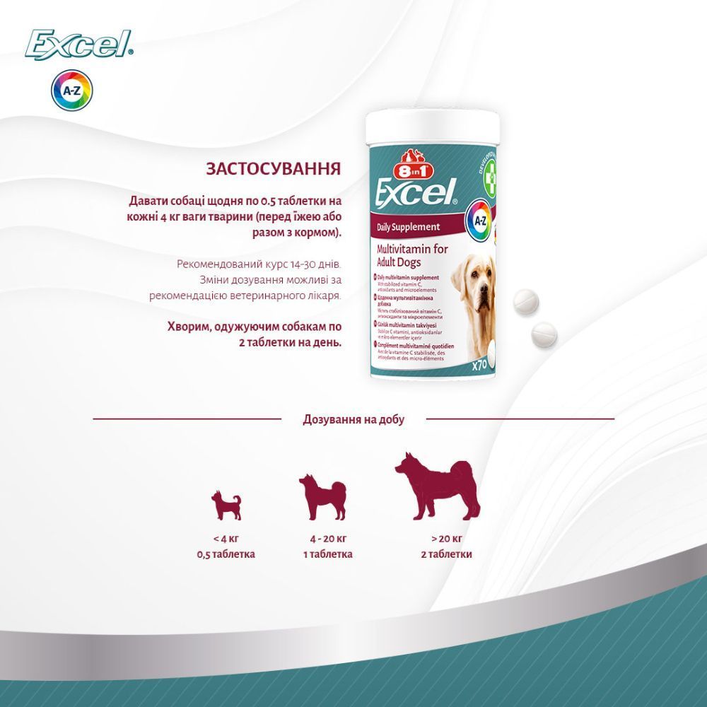 8in1 Excel Multi-Vitamin Adult Daily Supplement мультивітаміни для собак 70 шт 8in1 Excel Multi-Vitamin Adult Daily Supplement мультивітаміни для собак 70 шт