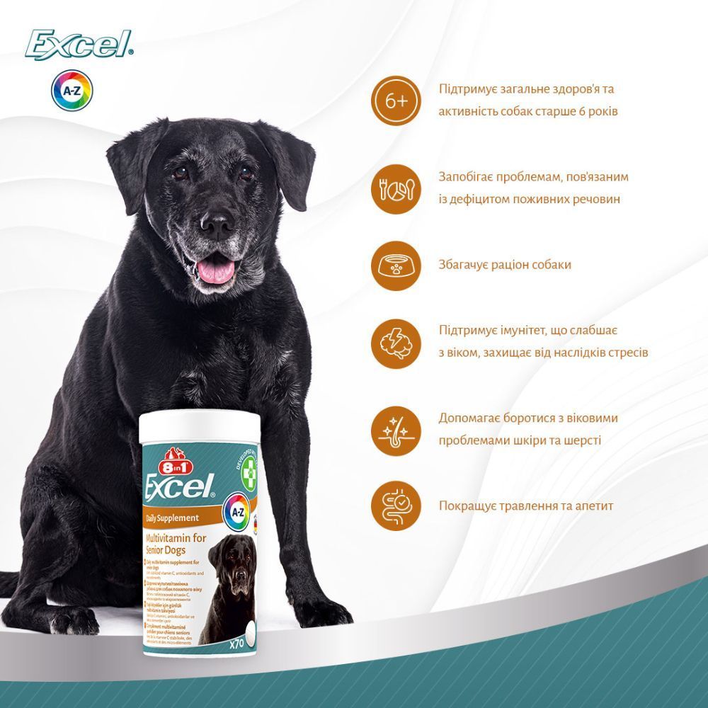 8in1 Excel Multi-Vitamin Senior Daily Supplement мультивітаміни для собак 70 шт 8in1 Excel Multi-Vitamin Senior Daily Supplement мультивітаміни для собак 70 шт