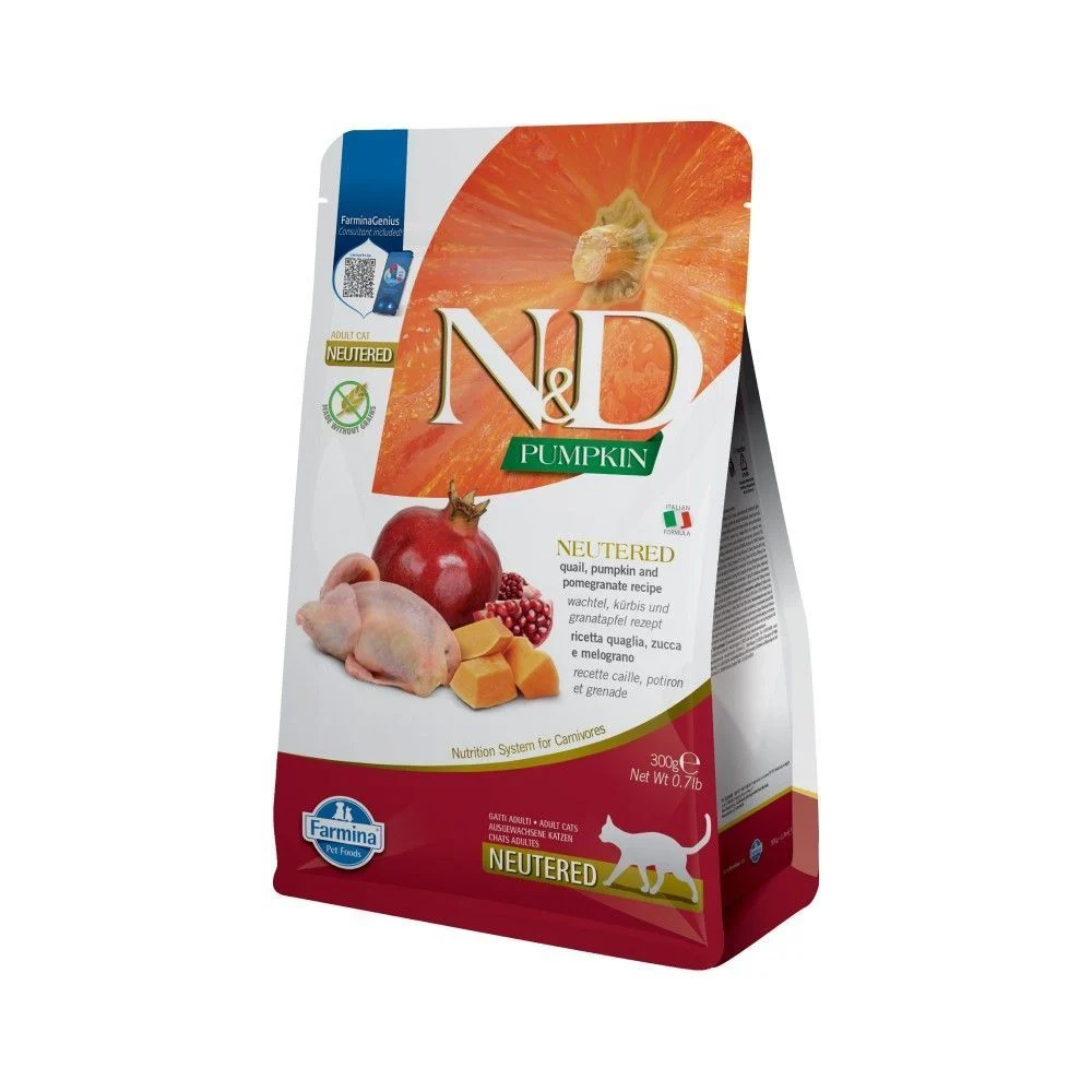Сухий корм для котів Farmina N&D Grain Free Pumpkin Neutered 300 г - перепілка, гарбуз та гранат Сухий корм для котів Farmina N&D Grain Free Pumpkin Neutered 300 г - перепілка, гарбуз та гранат