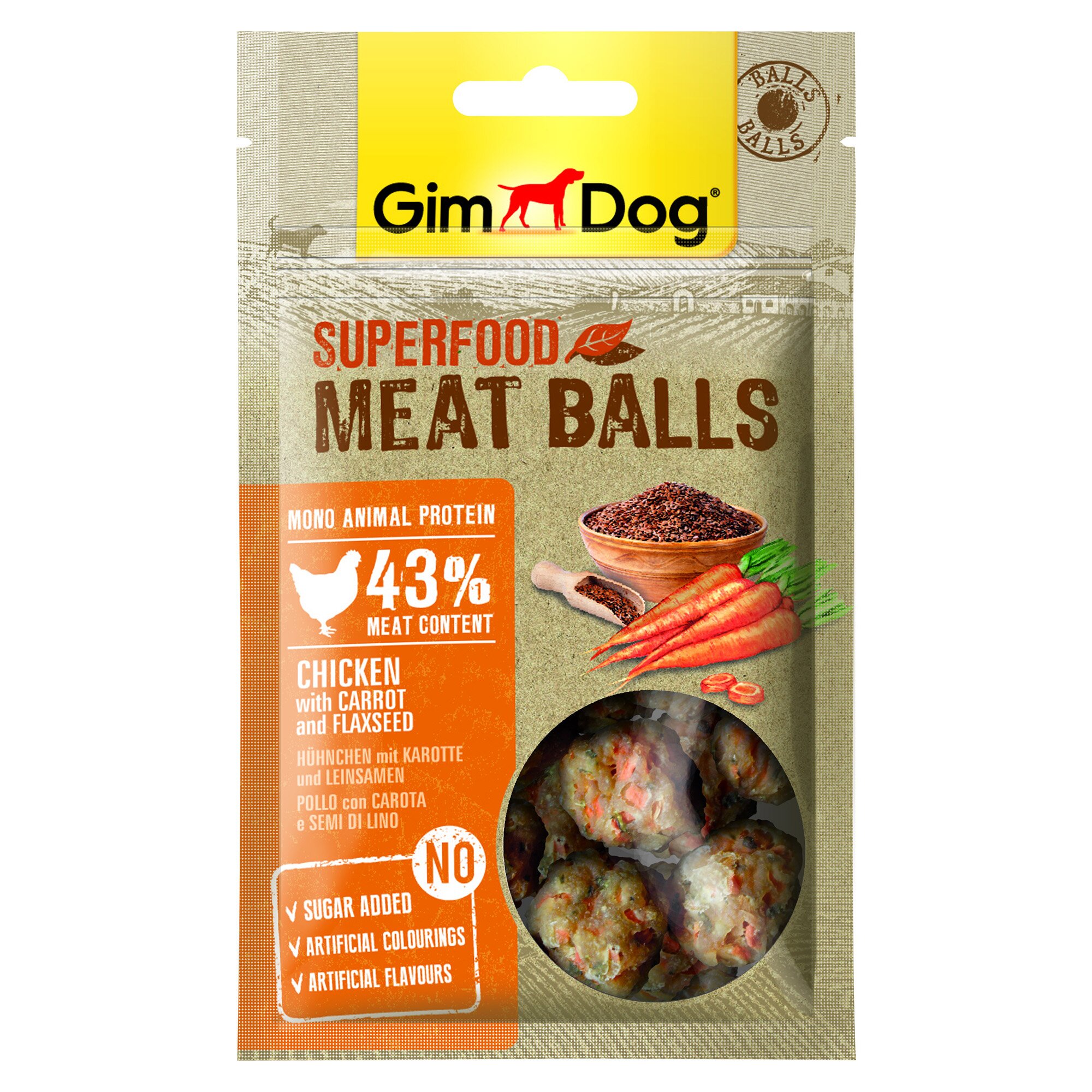 Ласощі для собак GimDog Superfood Meat Balls 70 г (курка, морква та лляне насіння)