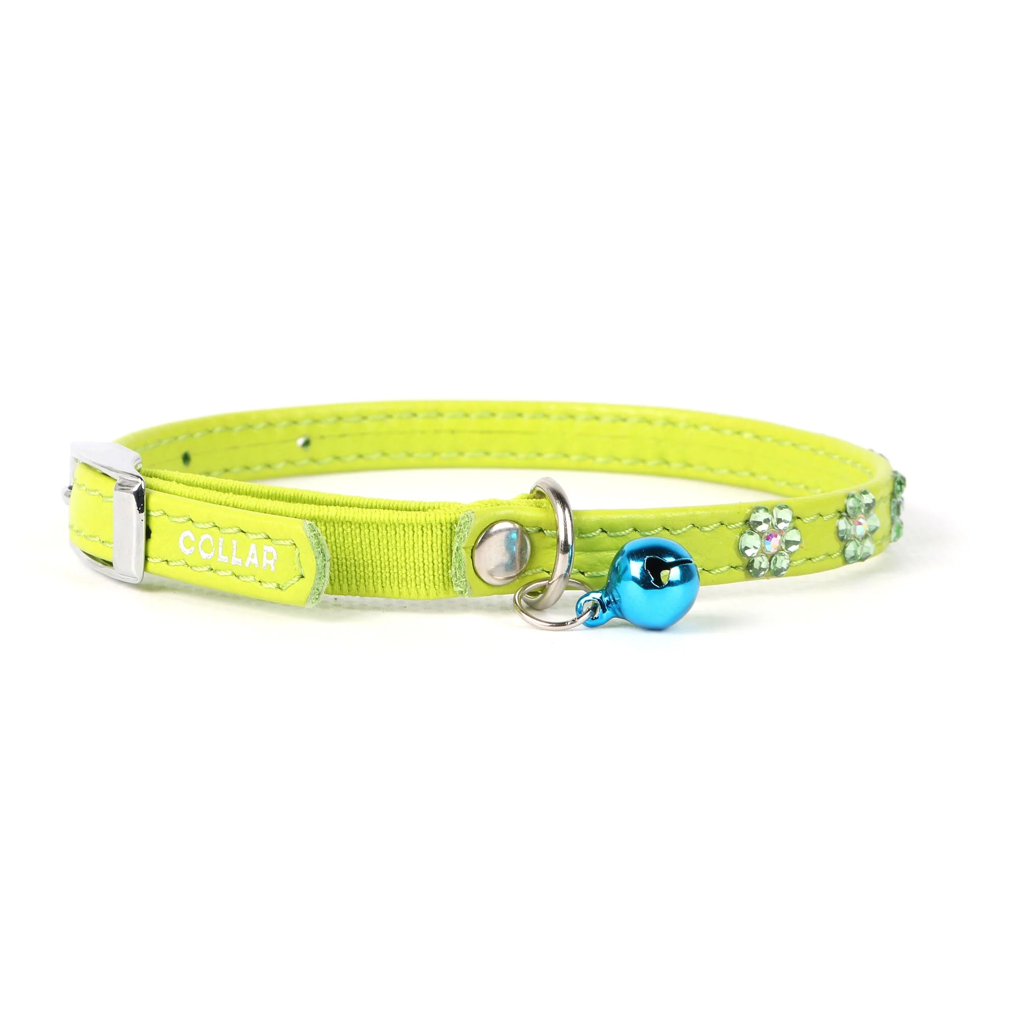 Ошейник Collar кожаный с цветочками и резинкой «Glamour» (Гламур) 22-30 см / 9 (зеленый)