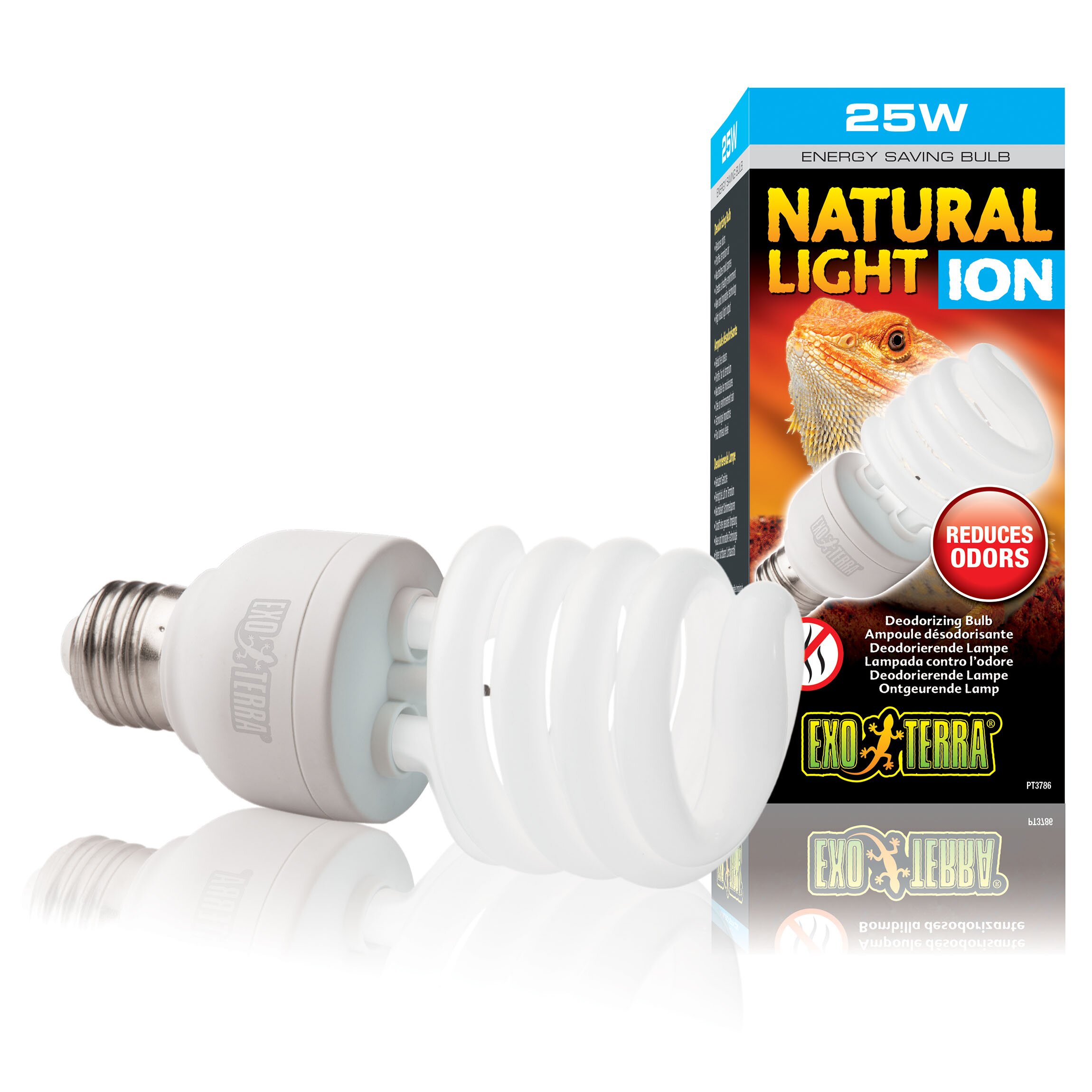 Компактная люминесцентная лампа Exo Terra «Natural Light Ion» со встроенным генератором отрицательных ионов 25 Вт, E27 (для дезодорации)