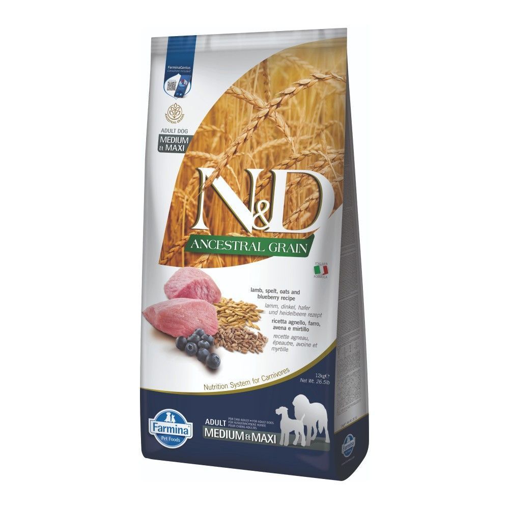 Сухой корм для собак Farmina N&D Low Grain Medium & Maxi Adult 12 кг - ягненок, спельта, овес и черника