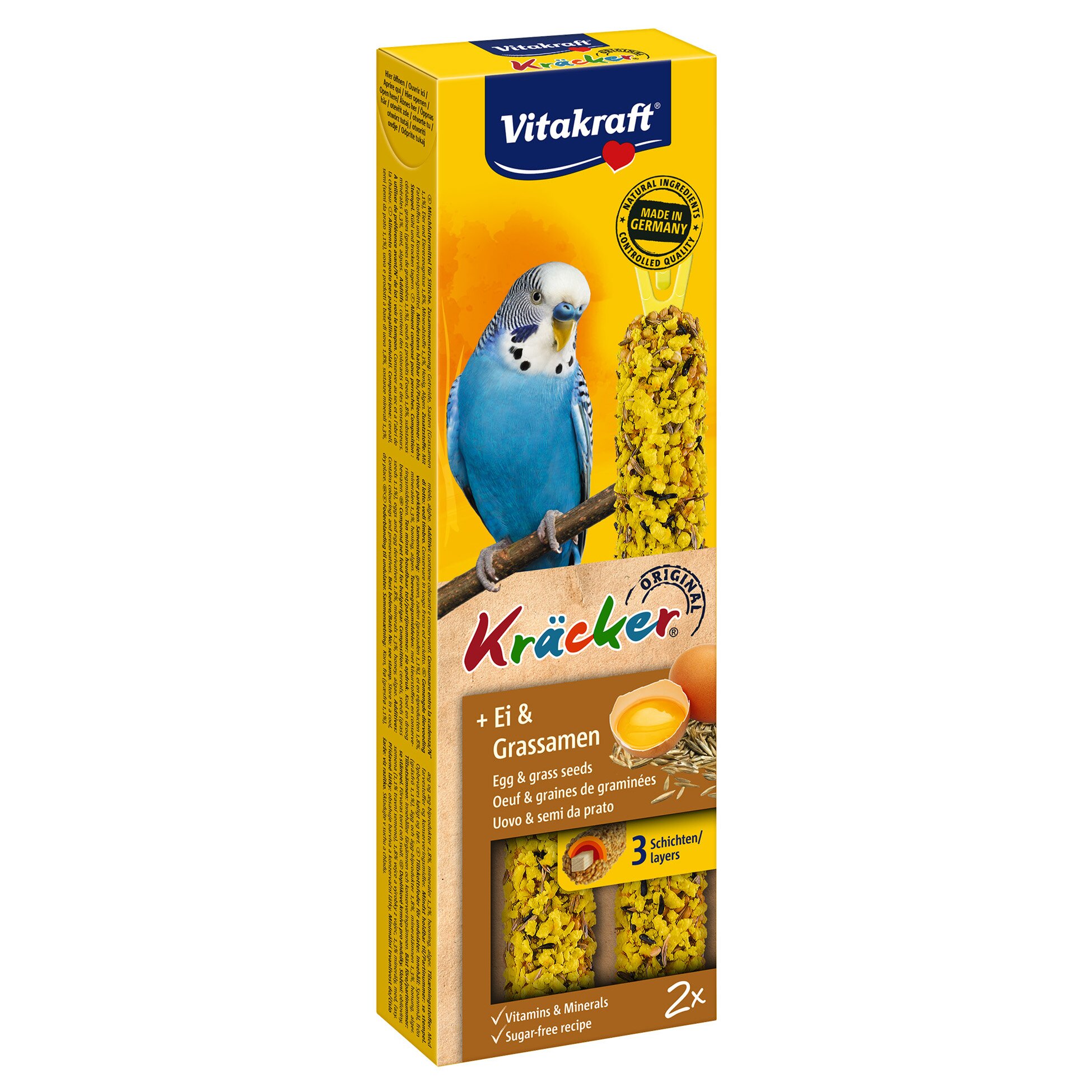 Ласощі для хвилястих папуг Vitakraft «Kracker Original + Egg & Grass Seeds» 54 г / 2 шт. (яйце та насіння)
