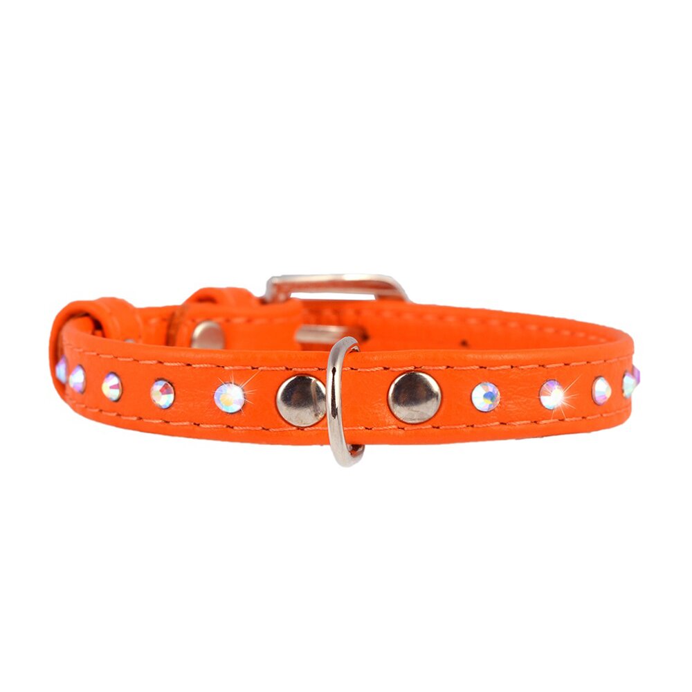 Ошейник Collar кожаный со стразами «Glamour» (Гламур) 19-25 см / 9 мм (оранжевый) Ошейник Collar кожаный со стразами «Glamour» (Гламур) 19-25 см / 9 мм (оранжевый)