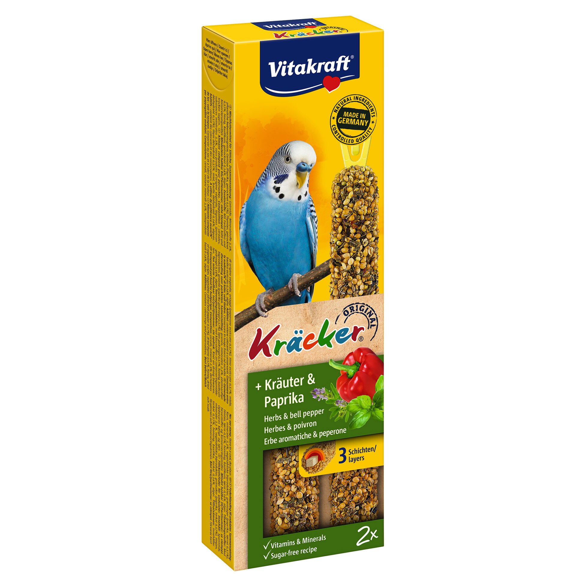 Ласощі для хвилястих папуг Vitakraft «Kracker Original + Herbs & Bell Pepper» 60 г / 2 шт. (трави та паприка)
