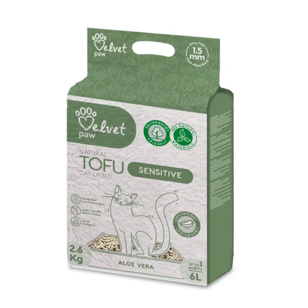 Velvet Paw TOFU Sensitive наповнювач для котячого туалету 6 л - алое вера Velvet Paw TOFU Sensitive наповнювач для котячого туалету 6 л - алое вера