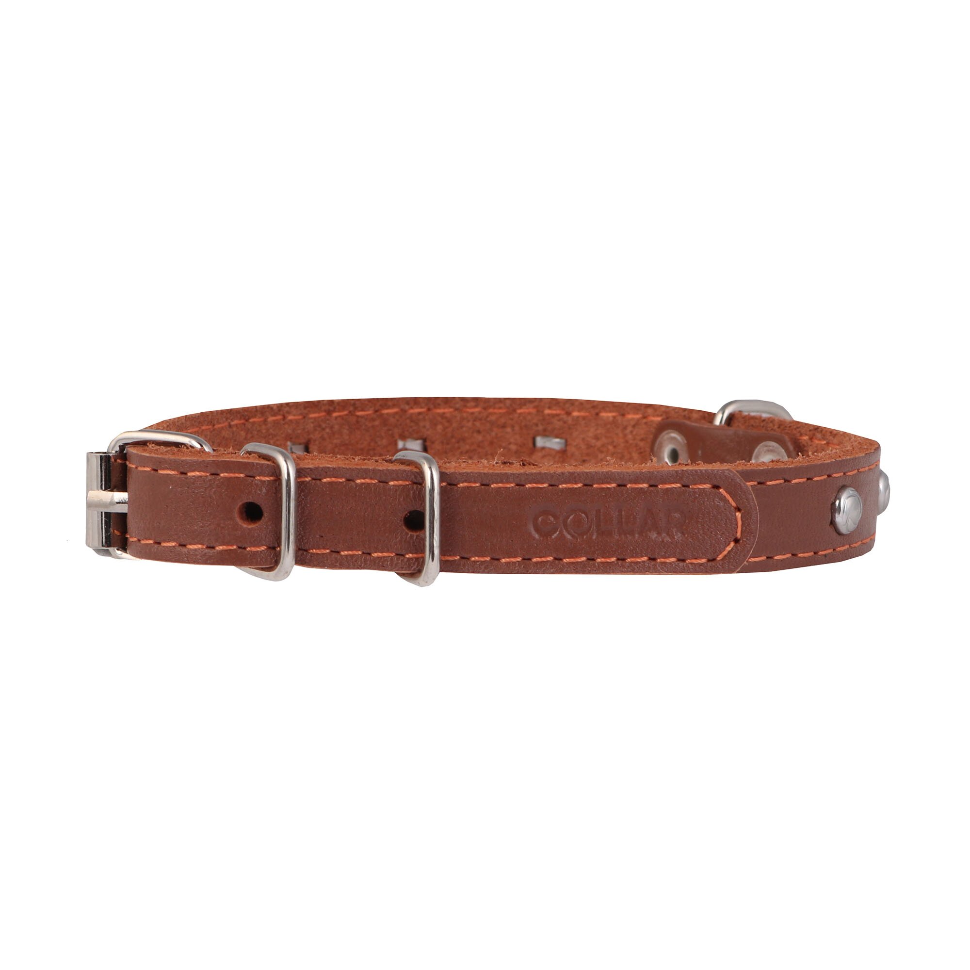 Ошейник Collar кожаный одинарный с украшениями 32-40 см / 20 мм (коричневый)
