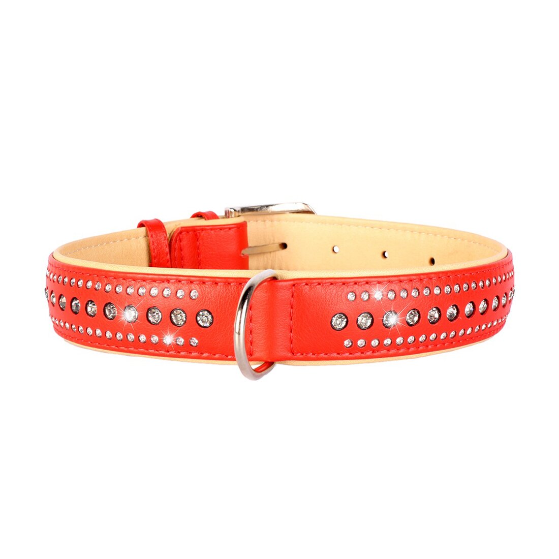 Кожаный ошейник Collar со стразами в три ряда «Brilliance» (Бриллианс) 46–60 см / 35 мм (красный) — С38843 Кожаный ошейник Collar со стразами в три ряда «Brilliance» (Бриллианс) 46–60 см / 35 мм (красный) — С38843