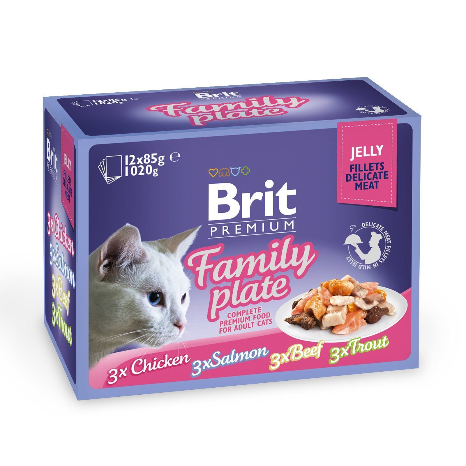 Brit Premium Family Plate Jelly набір вологого корму для котів 12 шт х 85 г - курка, лосось, яловичина та форель