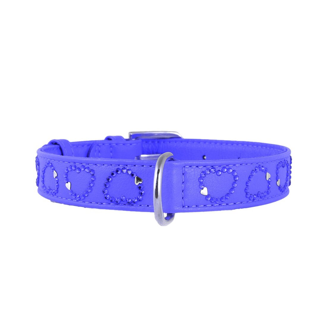 Ошейник Collar кожаный с сердечками «Glamour» (Гламур) 38-49 см / 25 мм (фиолетовый)