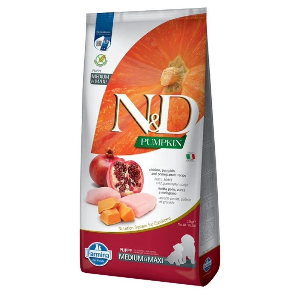 Сухой корм для щенков Farmina N&D Pumpkin Grain Free Puppy Medium Maxi 12 кг - курица, тыква и гранат